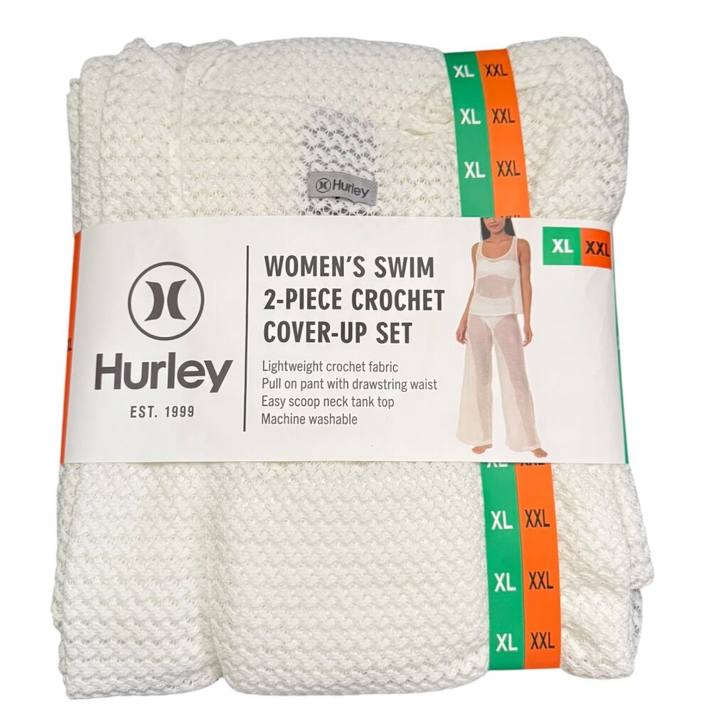 Hurley White 2 Piece Womens Crochet Swim Cover Up Set XL/XXL